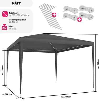 tectake Paviljong Kara 3x3 m - grå