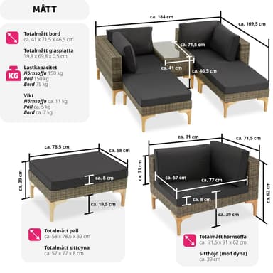 tectake Loungeset Bellaria med aluminiumstomme - natur