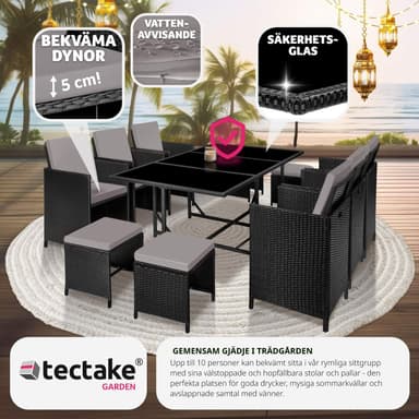 tectake Matgrupp Malaga i konstrotting inkl regnskydd - svart/grå