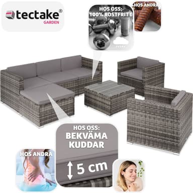 tectake Loungeset Lignano med 2 fåtöljer - grå