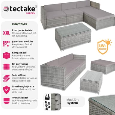tectake Loungeset Florenz i konstrotting - ljusgrå/mörkgrå