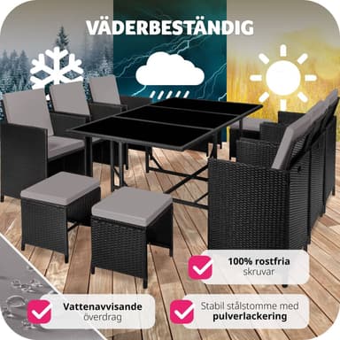 tectake Matgrupp Malaga i konstrotting inkl regnskydd - svart/grå