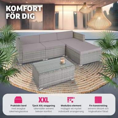 tectake Loungeset Florenz i konstrotting - ljusgrå/mörkgrå