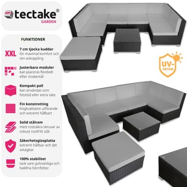 tectake Loungeset Venedig, Loungegrupp i konstrotting - svart/grå