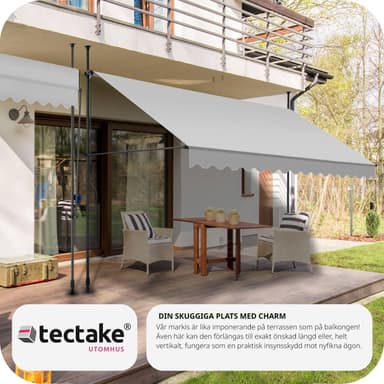 tectake Spännmarkis och soltak med handvev, höjdjusterbar - 400 x 180 cm, ljusgrå