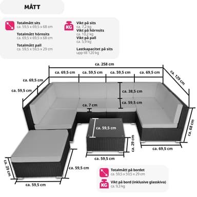 tectake Loungeset Venedig, Loungegrupp i konstrotting - svart/grå