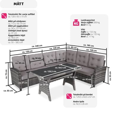 tectake Loungeset i rottning Catania - grå