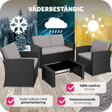 tectake Loungeset Lucca i konstrotting - svart/grå