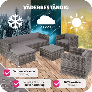tectake Loungeset Lignano med 2 fåtöljer - grå