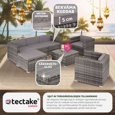 tectake Loungeset Lignano med 2 fåtöljer - grå