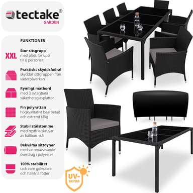 tectake Matgrupp i konstrotting Valencia - svart/grå