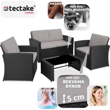 tectake Loungeset Lucca i konstrotting - svart/grå