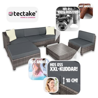 tectake Loungeset i konstrotting med aluminiumram, överdrag i 2 färger med 10 cm stoppning - grå
