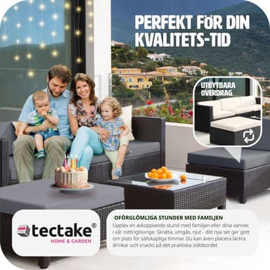 tectake Loungeset i konstrotting med aluminiumram, överdrag i 2 färger med 10 cm stoppning - grå