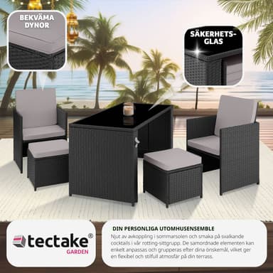 tectake Loungeset i rotting Palermo 2+2+1 - svart/grå