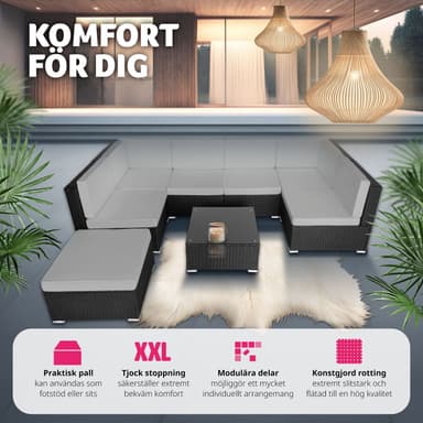 tectake Loungeset Venedig, Loungegrupp i konstrotting - svart/grå