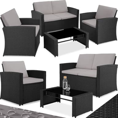 tectake Loungeset Lucca i konstrotting - svart/grå