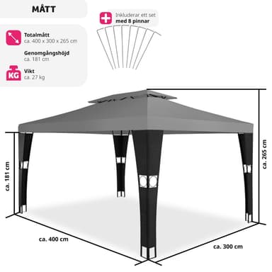 tectake Paviljong i konstrotting Mona 3x4m - svart/antracit