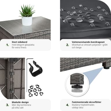 tectake Loungeset i konstrotting med aluminiumram, överdrag i 2 färger med 10 cm stoppning - grå