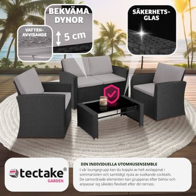 tectake Loungeset Lucca i konstrotting - svart/grå