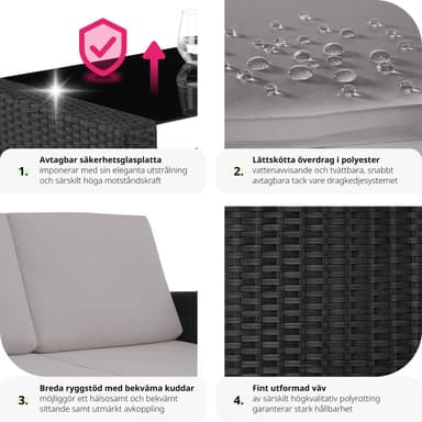 tectake Loungeset Lucca i konstrotting - svart/grå