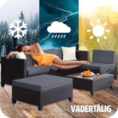 tectake Loungeset i konstrotting med aluminiumram, överdrag i 2 färger med 10 cm stoppning - grå