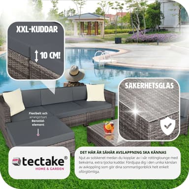 tectake Loungeset i konstrotting med aluminiumram, överdrag i 2 färger med 10 cm stoppning - grå