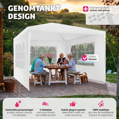 tectake Paviljong Baraban 3x3m med 3 sidopaneler - vit