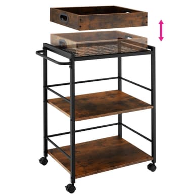 tectake Serveringsvagn Worcester 65x41,5x87cm - Industriellt mörkt trä, rustikt
