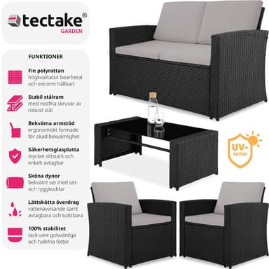 tectake Loungeset Lucca i konstrotting - svart/grå