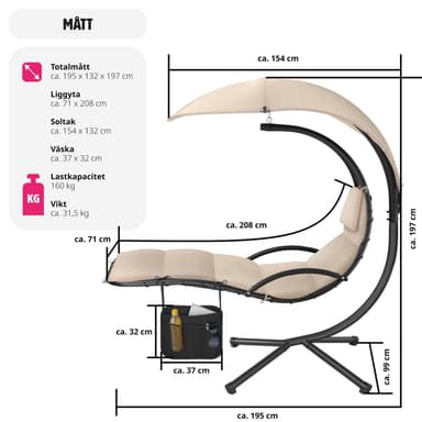tectake Hängmatta Elaria med soltak och sidoficka - beige