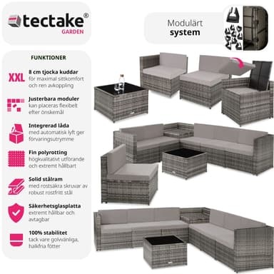 tectake Loungeset Verona i konstrotting - grå