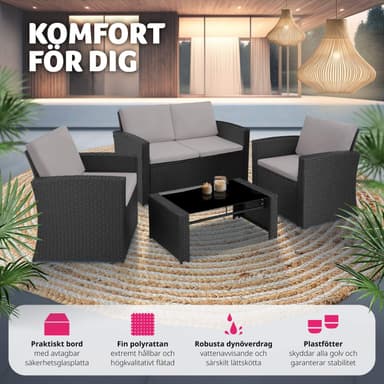 tectake Loungeset Lucca i konstrotting - svart/grå