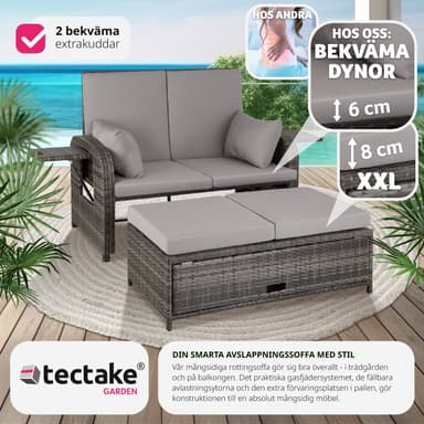 tectake Trädgårdssoffa Kreta i konstrotting, inkluderar överskyddsdrag - grå