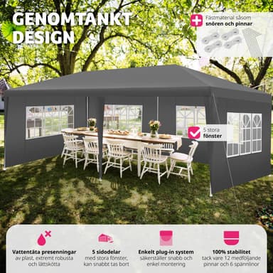 tectake Paviljong Vivara 6x3m med 5 sidopaneler - grå