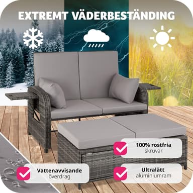 tectake Trädgårdssoffa Kreta i konstrotting, inkluderar överskyddsdrag - grå