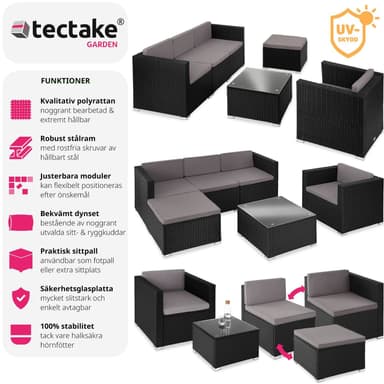 tectake Loungeset Lignano - svart