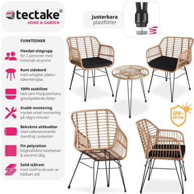 tectake Sittgrupp i rotting Molfetta 2+1 - natur