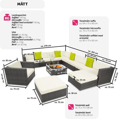 tectake Loungeset Las Vegas i konstrotting - grå