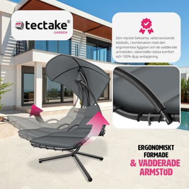 tectake Hängmatta Elaria med soltak och sidoficka - grå