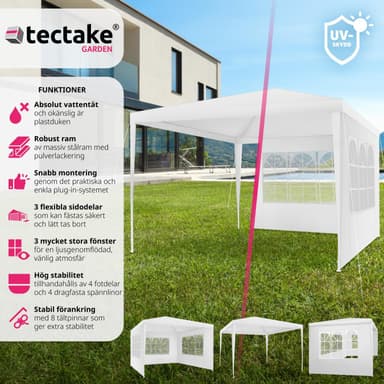 tectake Paviljong Baraban 3x3m med 3 sidopaneler - vit
