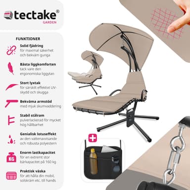 tectake Hängmatta Elaria med soltak och sidoficka - beige
