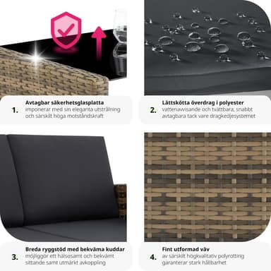 tectake Loungeset Lucca i konstrotting - natur/mörkgrå