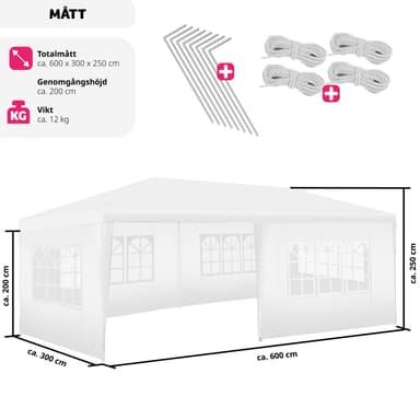tectake Paviljong Vivara 6x3m med 5 sidopaneler - vit