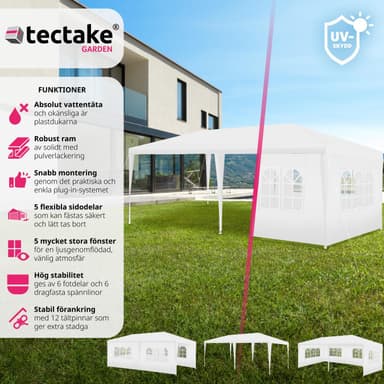 tectake Paviljong Vivara 6x3m med 5 sidopaneler - vit