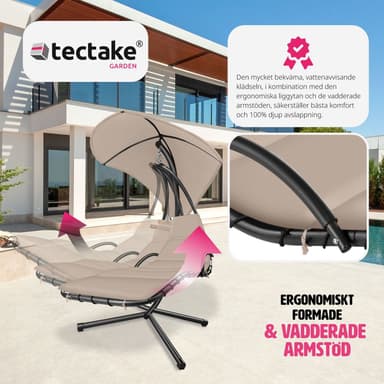 tectake Hängmatta Elaria med soltak och sidoficka - beige