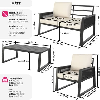 tectake Loungeset Captive med repdesign och aluminiumram - antracit