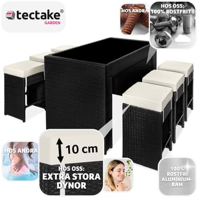 tectake Barset Ibiza i konstrotting inkl. överskyddsdrag - svart