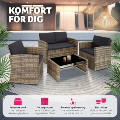 tectake Loungeset Lucca i konstrotting - natur/mörkgrå