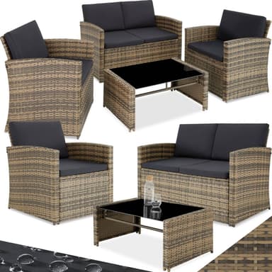 tectake Loungeset Lucca i konstrotting - natur/mörkgrå